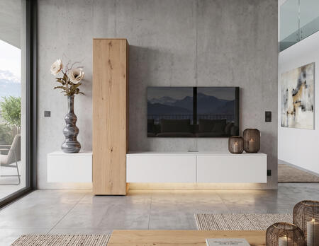 Lowboard und Schrank mit Beleuchtung
